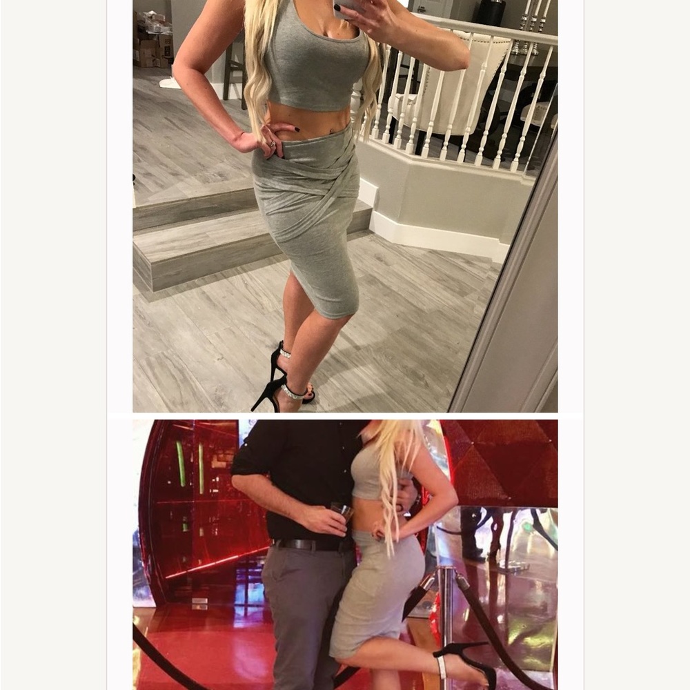 Womens SEXY Crop Top Midi Skirt Outfit. Two Piece Bodycon Bandage Dress. M
